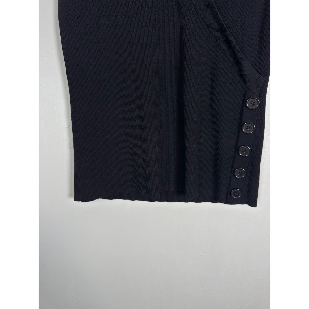 Minimalist Cable & Gauge Womens XL Knit Top Black Ribbed V-Neck Side Button Wrap - Picture 7 of 7